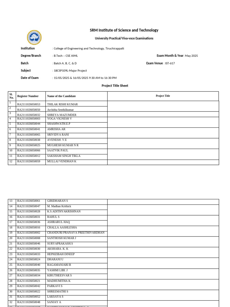 B.Tech CSE AIML Major Project Exams 2025 | PDF