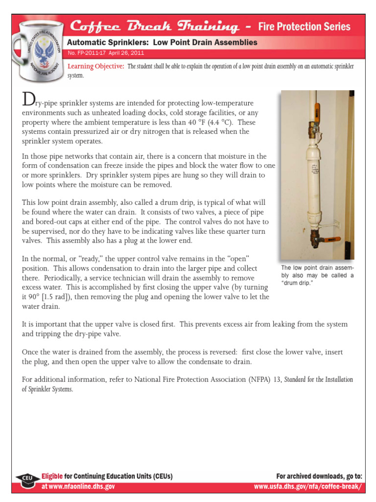 Low Point Drain in Sprinkler Systems | PDF | Fire Sprinkler System | Valve