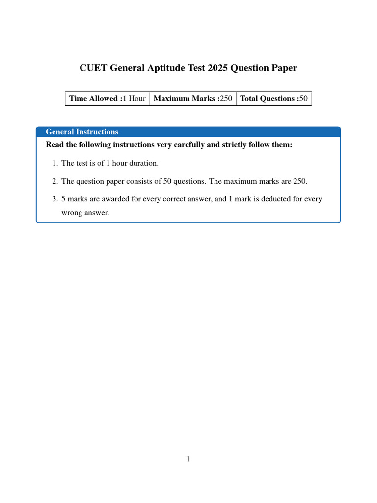 CUET 2025 General Aptitude Test Paper | PDF