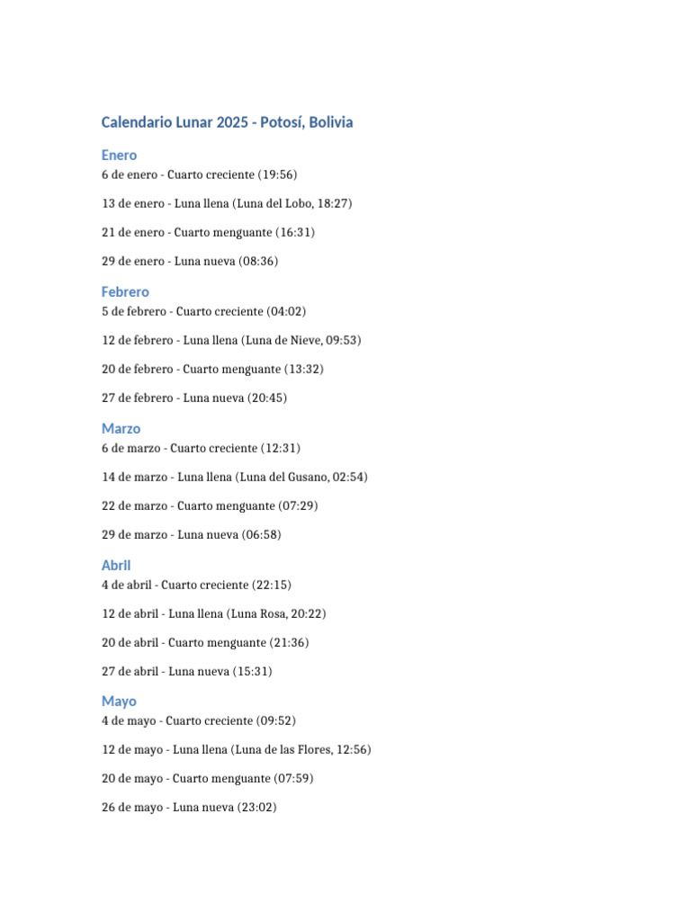 Calendario Lunar Potosi 2025 | PDF, image size:768x1024