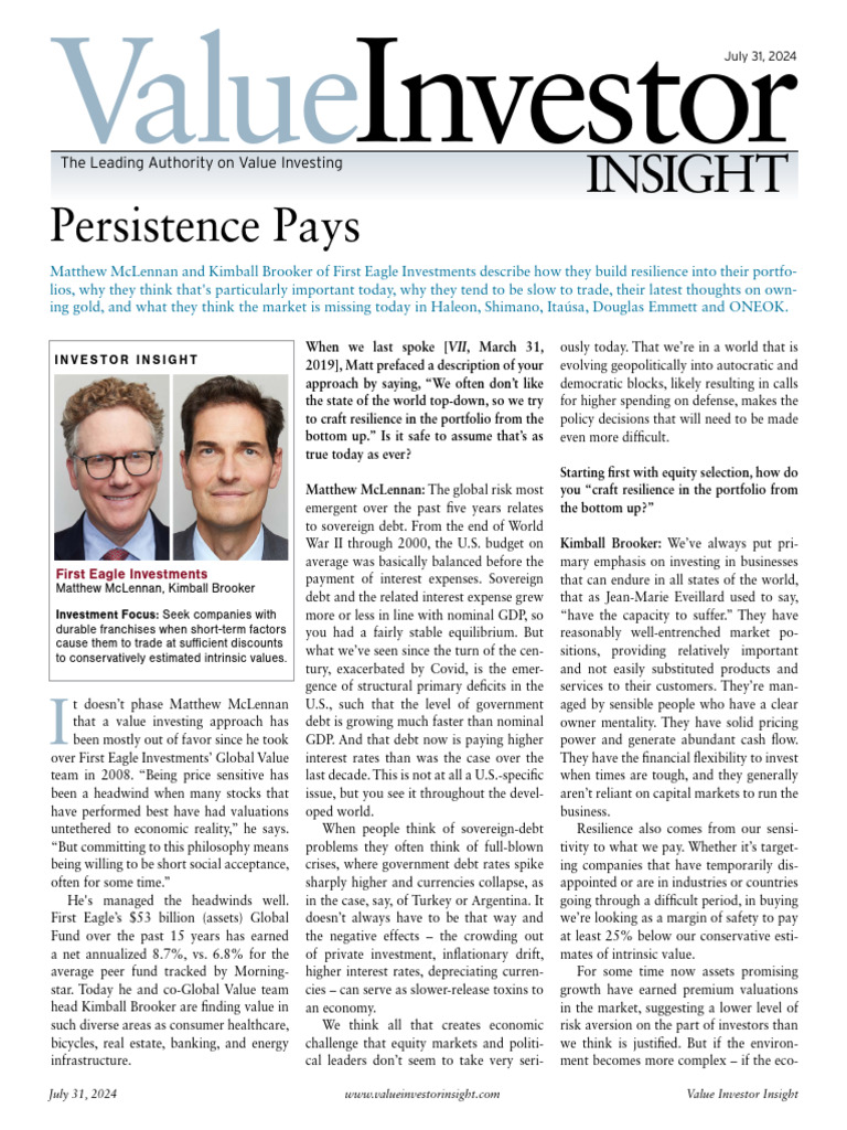 Value Investor Persistence Jul24 | PDF | Valuation (Finance) | Investing