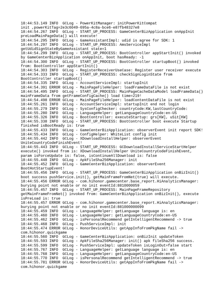 GameCenterBizApplication Startup Log | PDF | Computing | Software