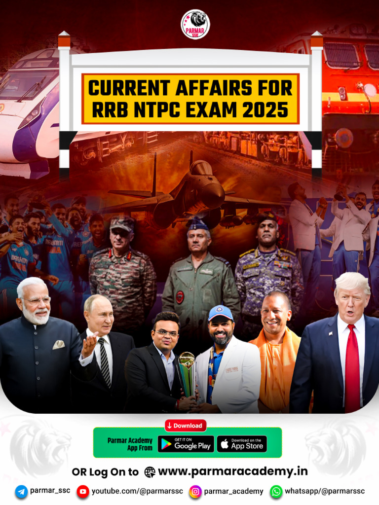 Current Affairs For RRB NTPC 2025 Hindi Version by Parmar SSC | PDF