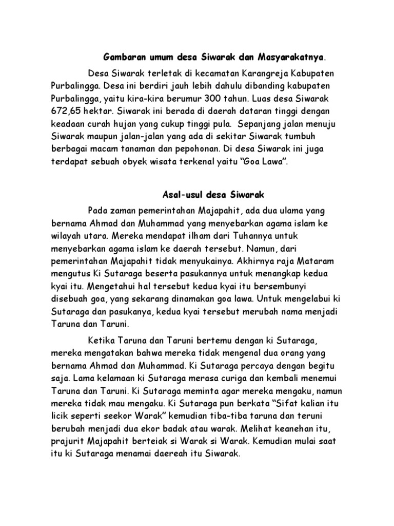 Sejarah dan Wisata Desa Siwarak | PDF