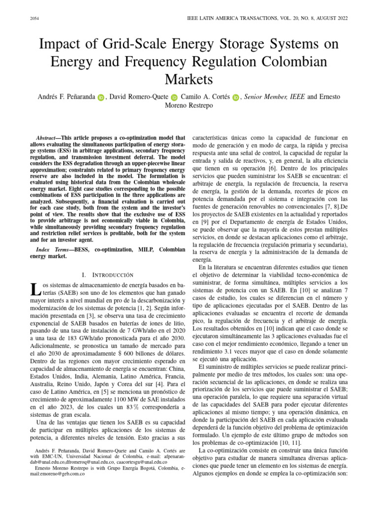 Impact of Grid-Scale Energy Storage Systems On Energy and Frequency ...