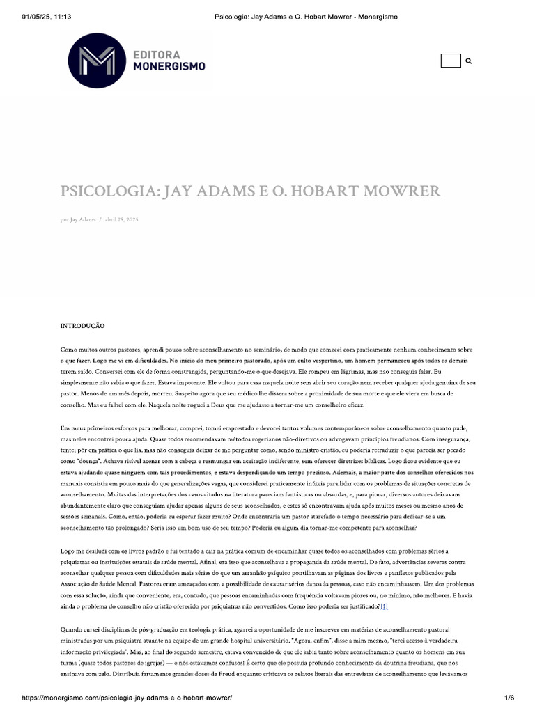 Psicologia - Jay Adams E O. - Hobart Mowrer | PDF