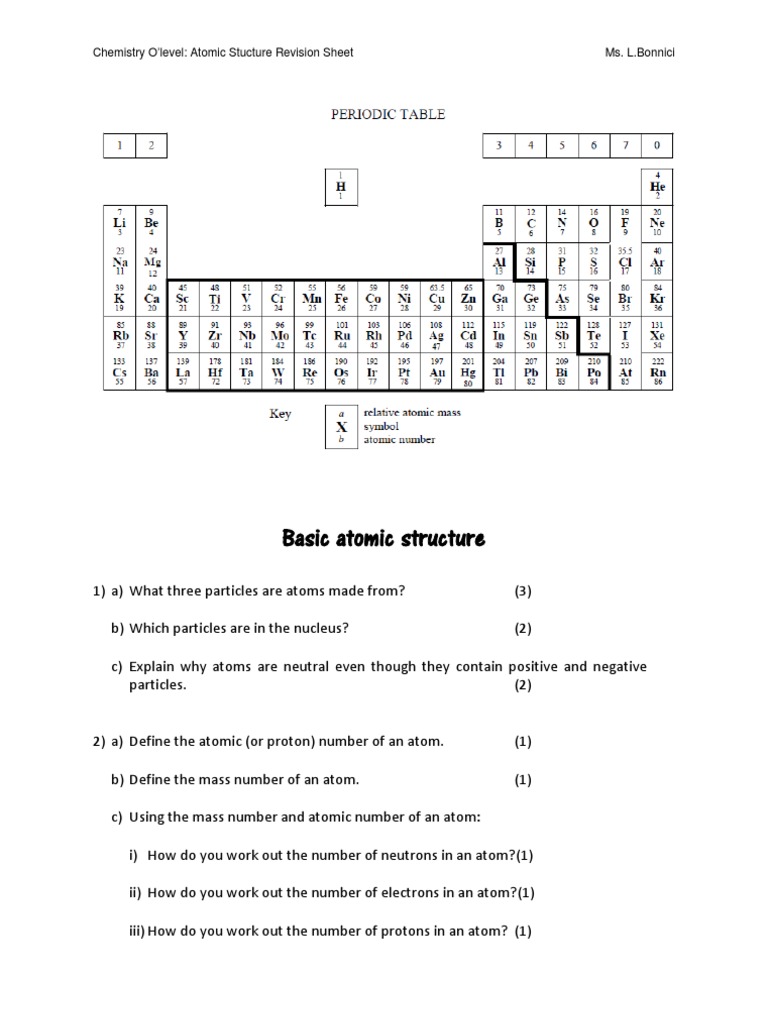 Atomic Structure Worksheet  PDF For Atomic Structure Worksheet Chemistry