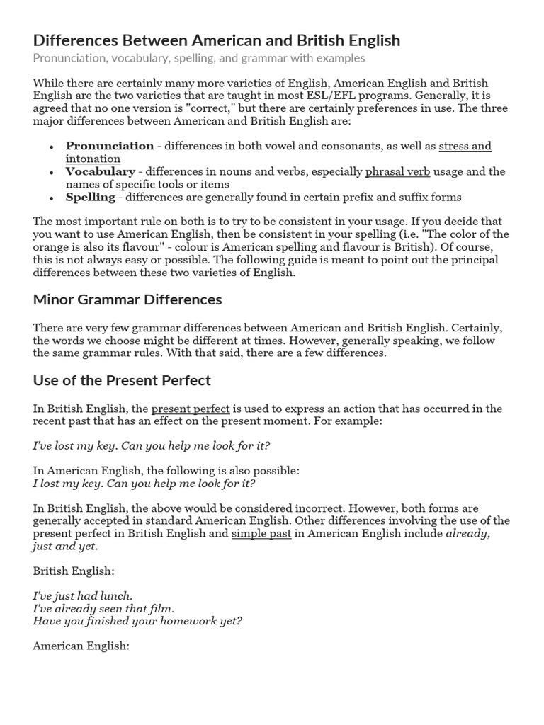 Differences Between British and American | PDF | English Language ...