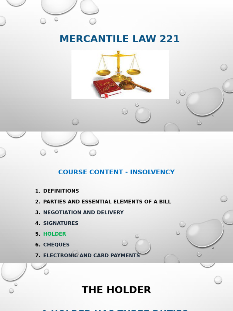 Mercantile Law 22 - DUTIES OF HOLDER | PDF