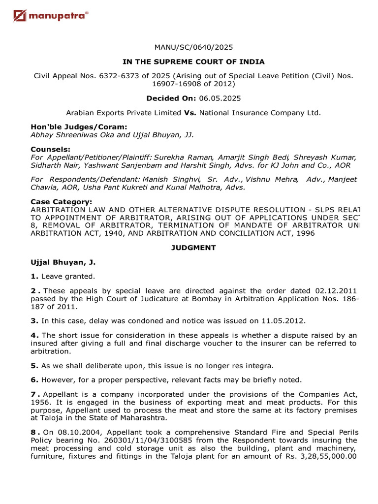 Arabian Exports vs. National Insurance | PDF | Arbitration | Arbitral ...