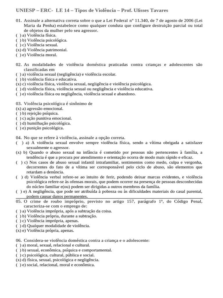 Aula 14 - ERCL - Tipos de Violências - Professor | PDF | Violência ...