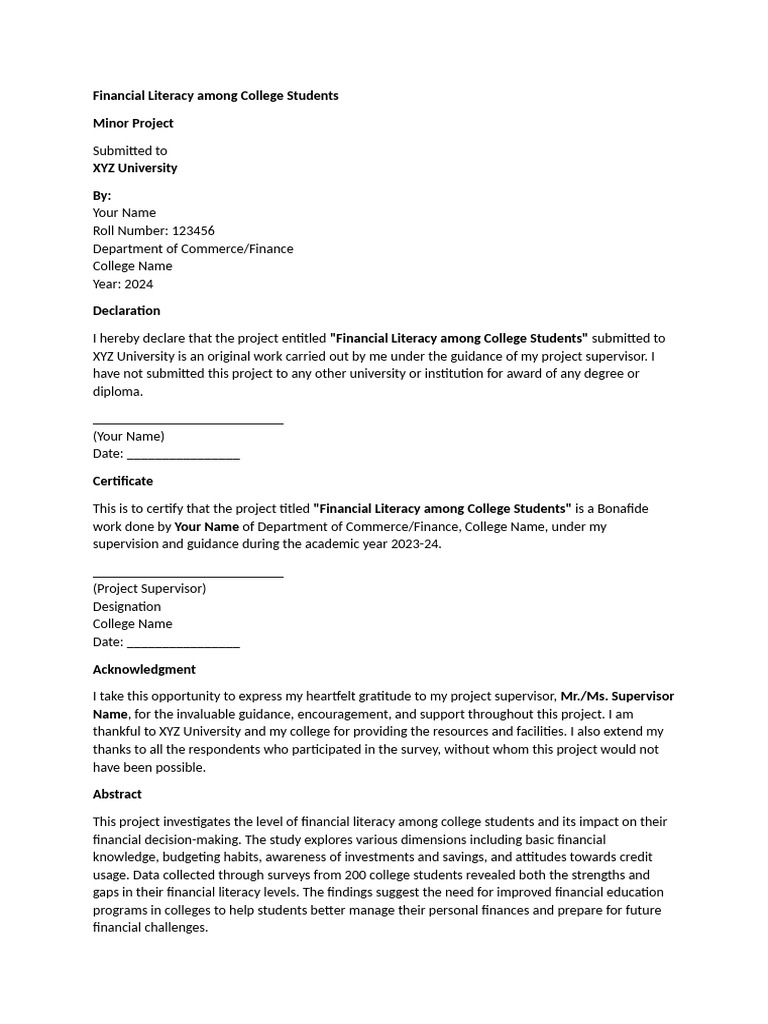 Financial Literacy in College Students | PDF | Financial Literacy ...