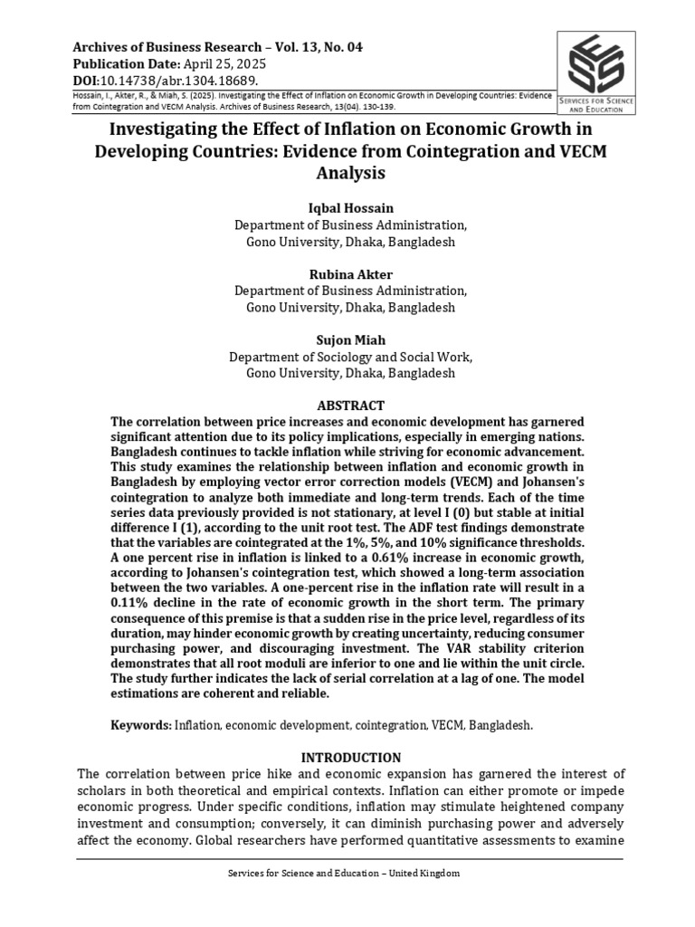 Investigating The Effect of Inflation On Economic Growth in Developing ...