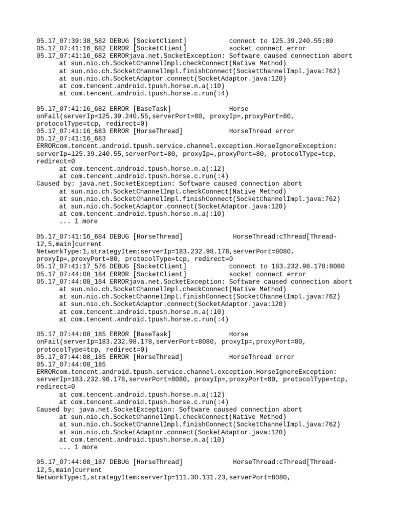 Socket Connection Errors Log | PDF | Thread (Computing) | Computer ...