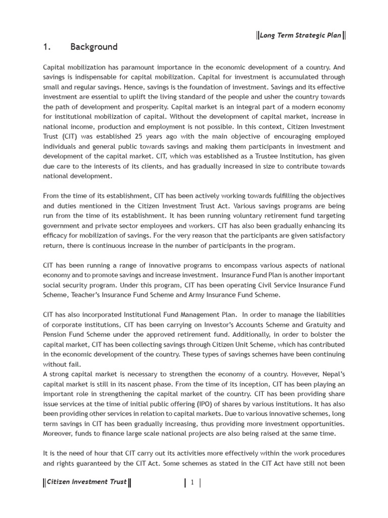 Five Year Strategic Plan of CIT 5 | PDF | Governance | Investing