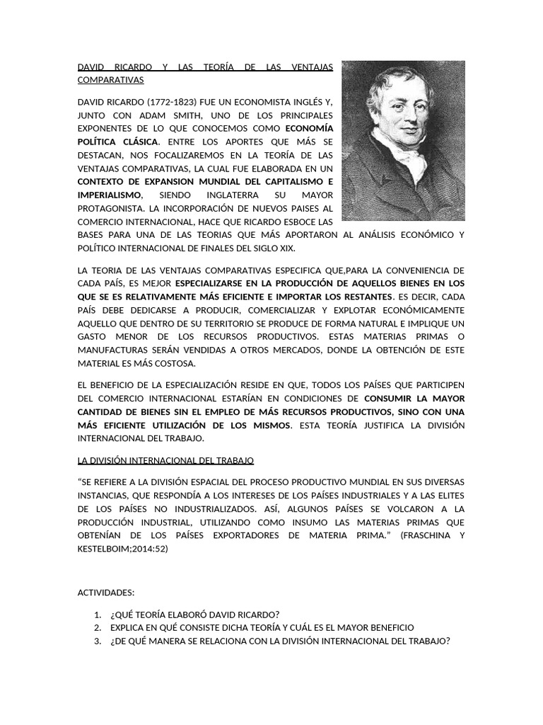 David ricardo, ventajas comparativas, dit | PDF