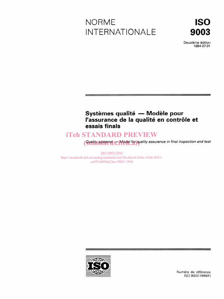 ISO 9003: Modèle d'assurance qualité | PDF | Organisation ...