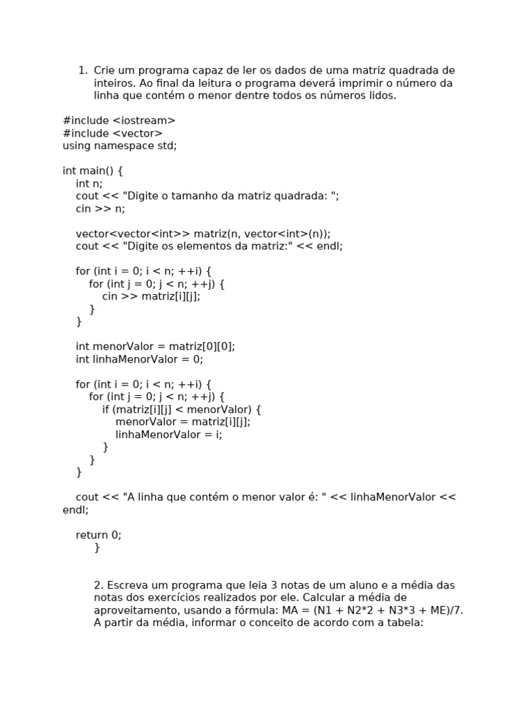 Operações com Matrizes em C++ | PDF | Matriz (Matemática) | Objetos ...