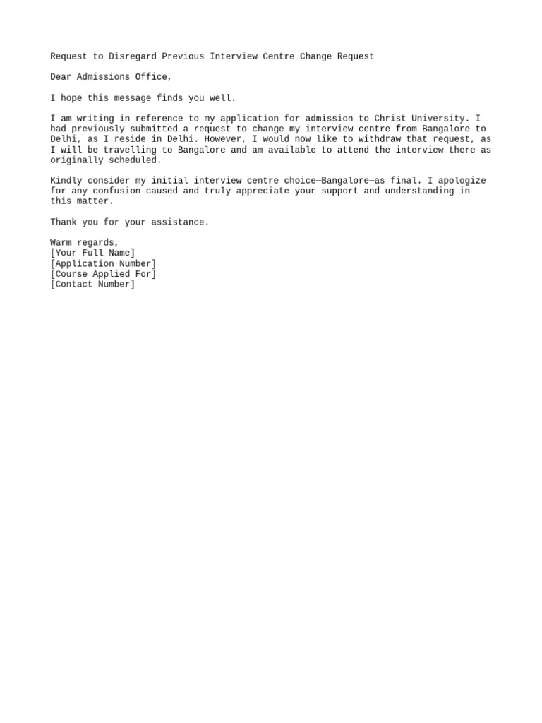 Withdraw Interview Centre Change Request | PDF