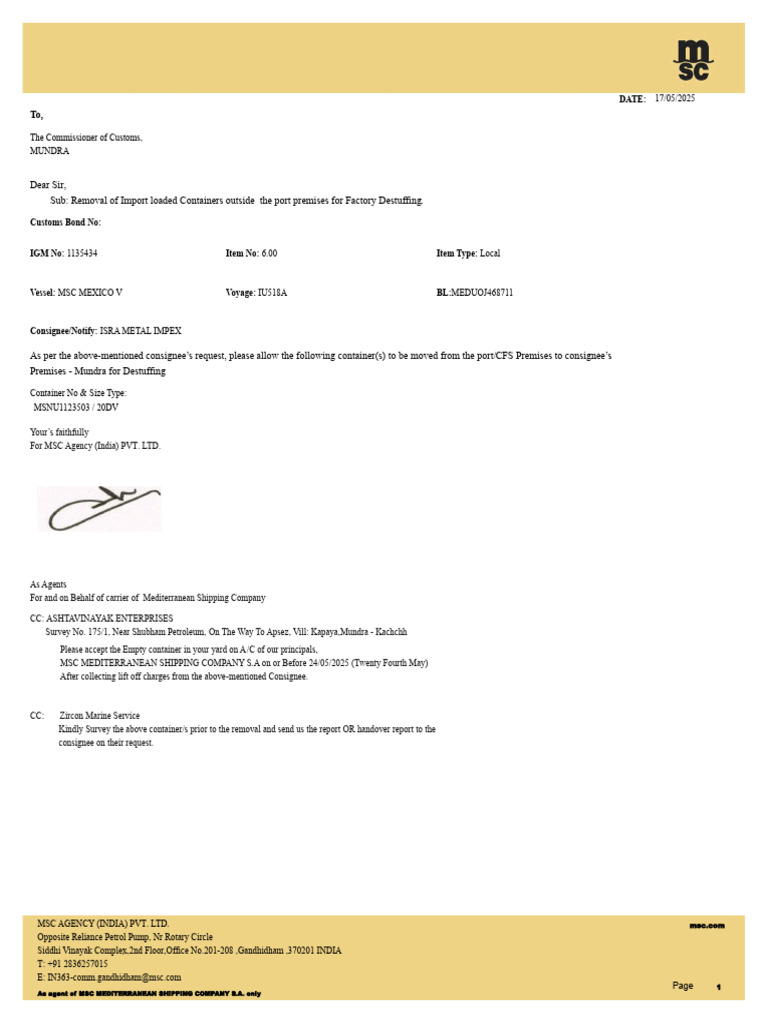 Import Container Removal Request | PDF