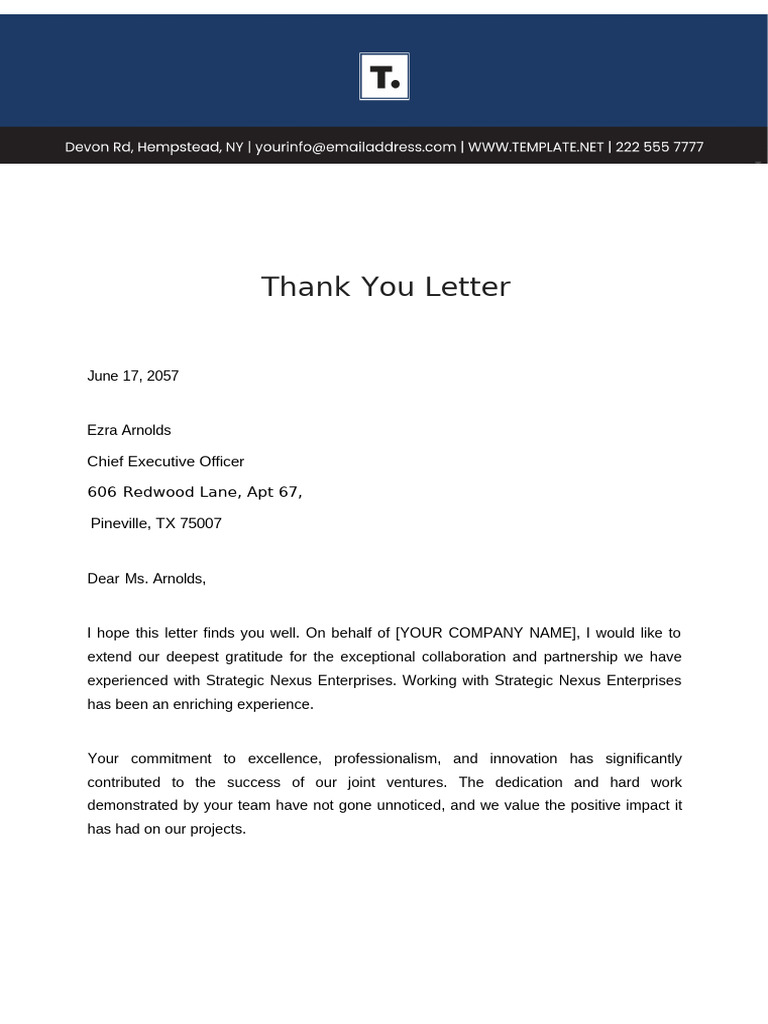 Thank You Letter Template Word | PDF