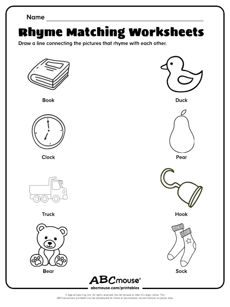 ABCmouse Rhyme Matching Worksheet 4 | PDF
