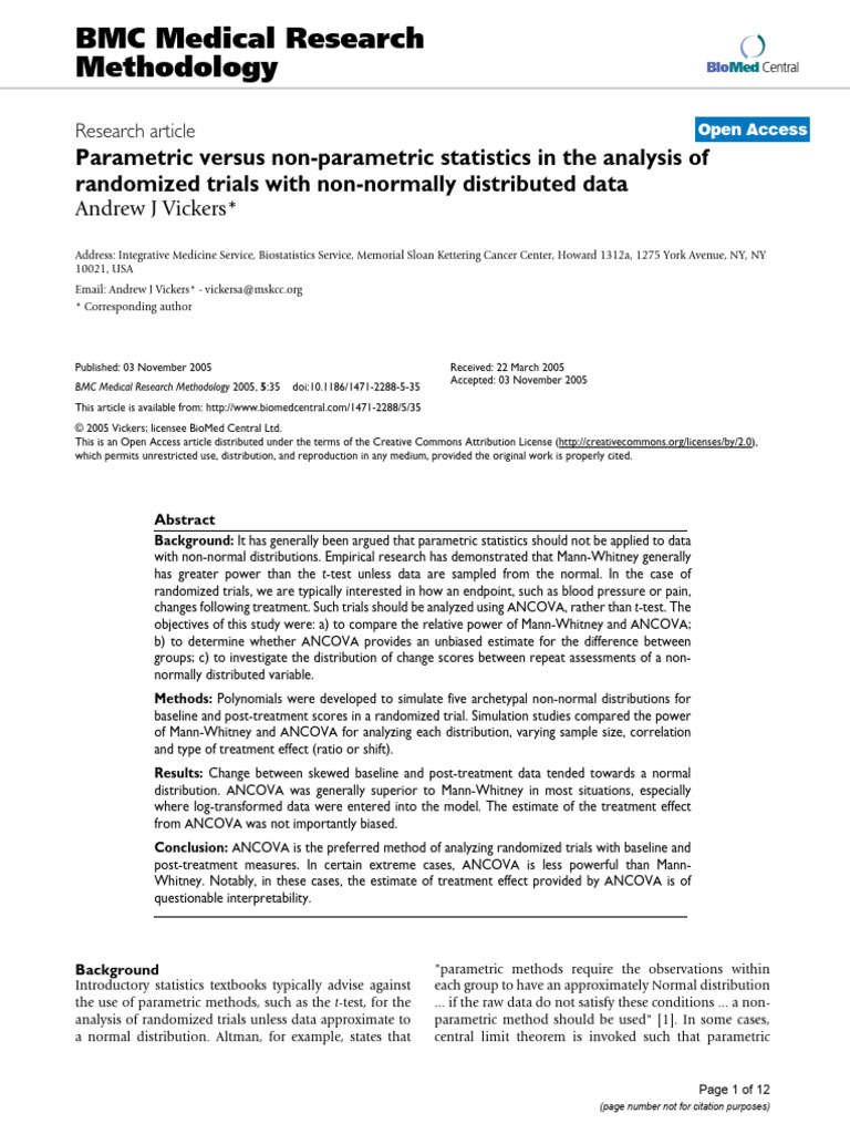 Parametric vs Non-Parametric Stats in Trials | PDF | Student's T Test ...