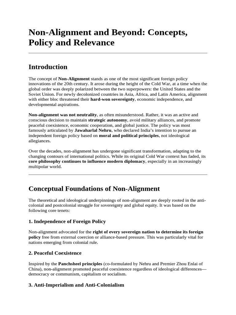 Non-Alignment: Evolution and Modern Relevance | PDF | Non Aligned ...