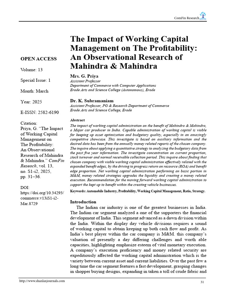 The Impact of Working Capital Management On The Profitability | PDF ...