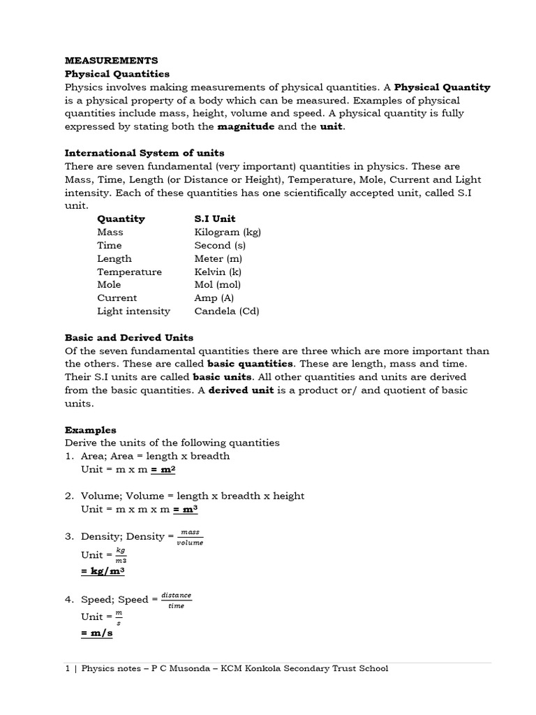 Physics Measurements and Units Guide | PDF | Weight | Mass