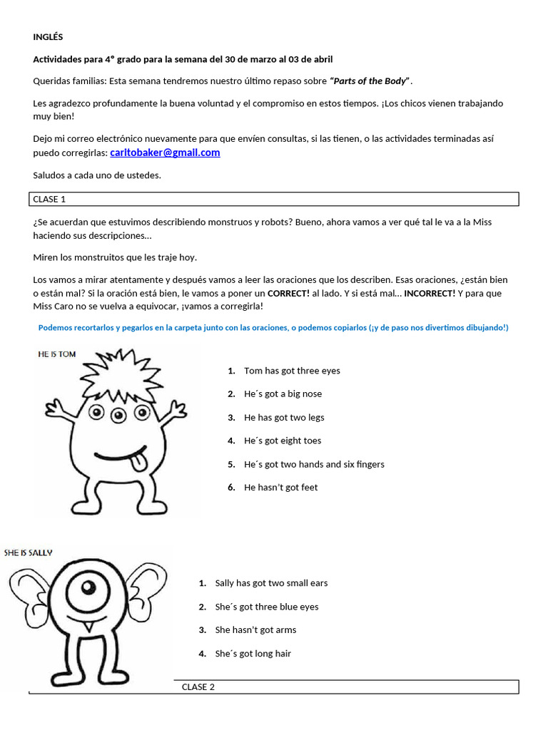 Actividades de inglés para 4º grado | PDF