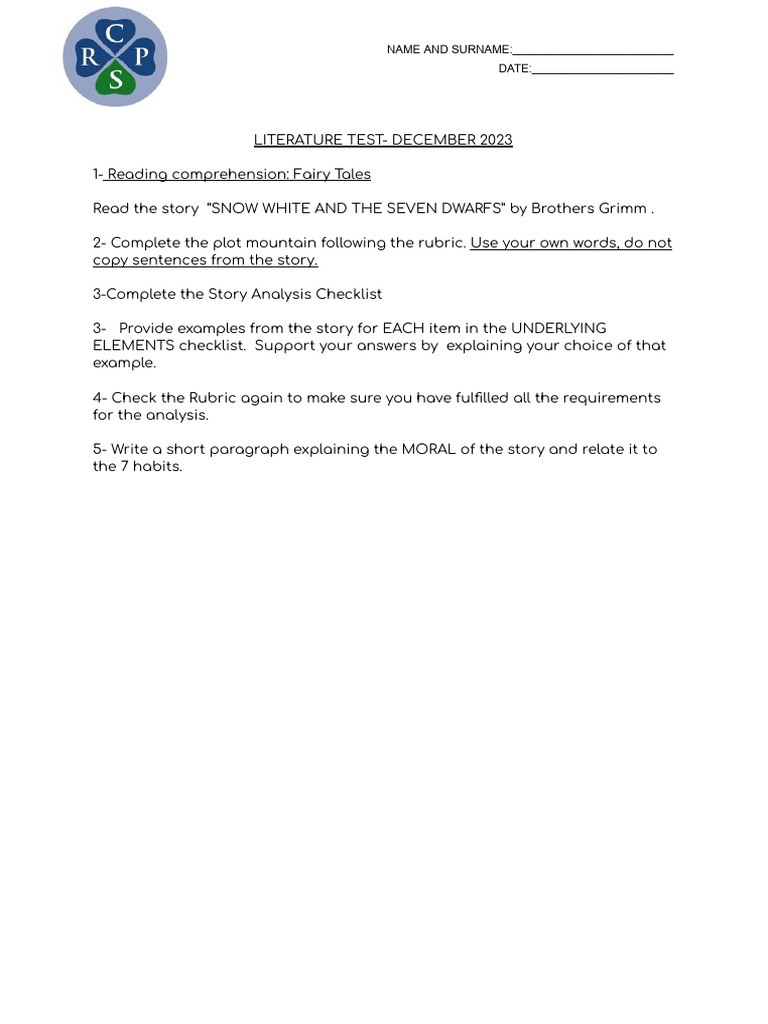Literature Remedial Test - December 2022 | PDF