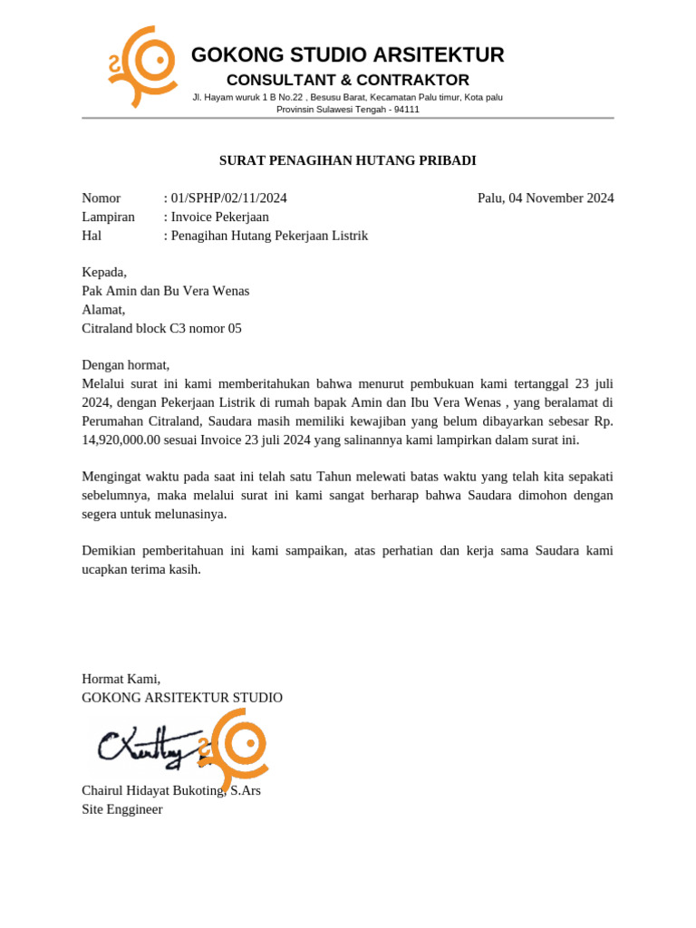 Surat Penagihan Hutang Perusahaan | PDF