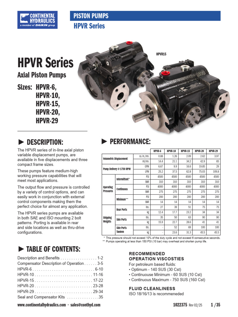 HPVR Series Axial Piston Pumps Overview | PDF | Pump | Horsepower