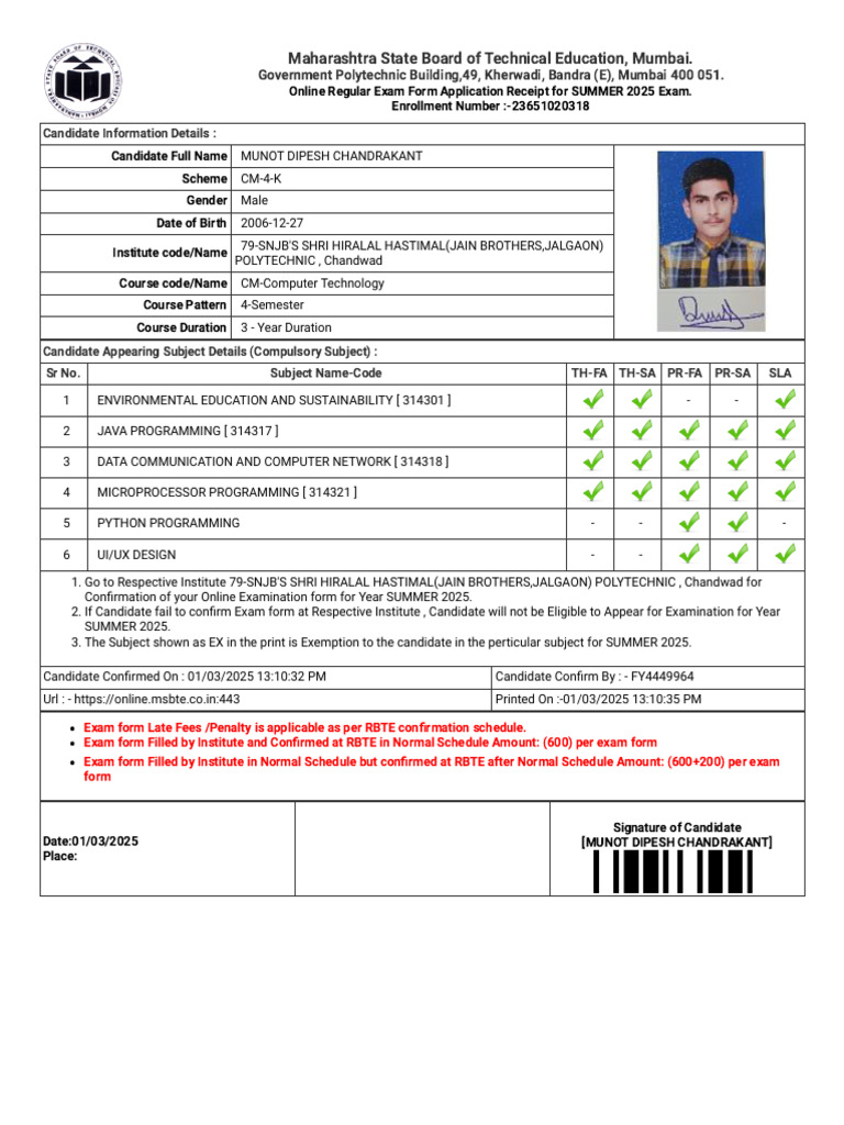 Exam Form Application of Candidate For | PDF | Educational Stages