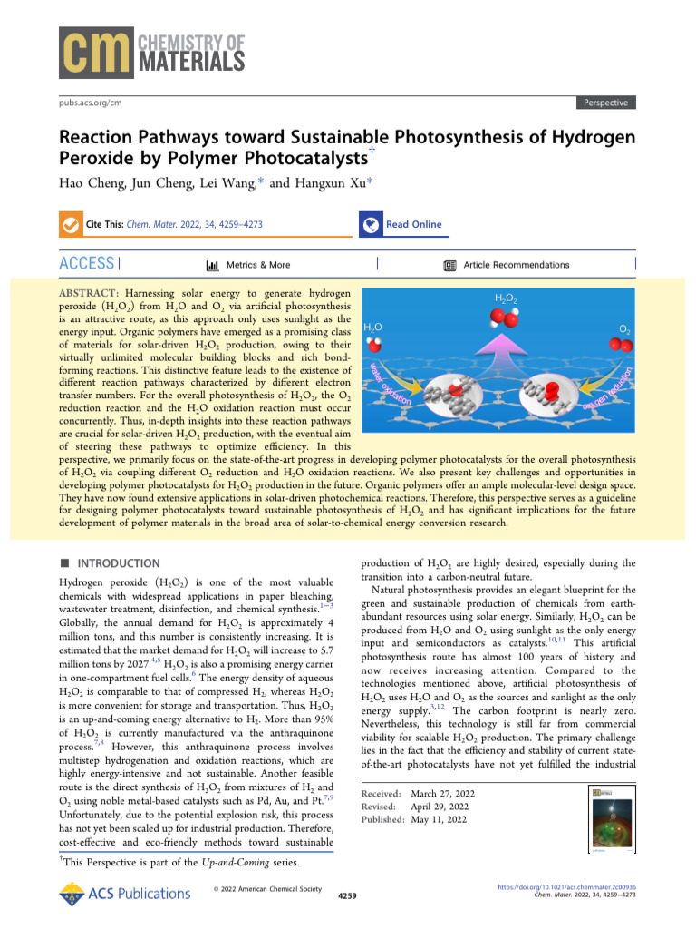 Sustainable H2O2 Production via Polymers | PDF | Hydrogen Peroxide ...