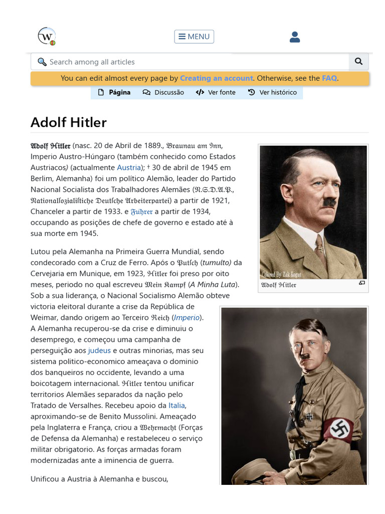 Biografia de Adolf Hitler | PDF | Alemanha nazista | Partido Nazista