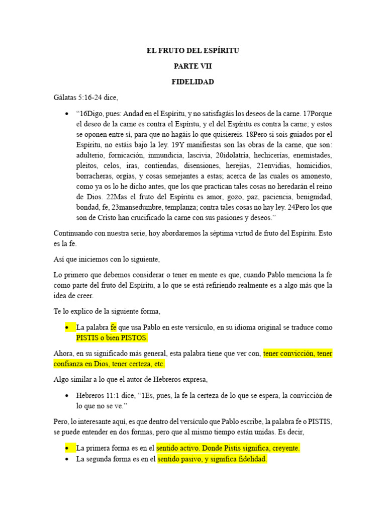 El Fruto Del Espíritu Parte Vii | PDF | Fruto Del Espiritu Santo | Fe