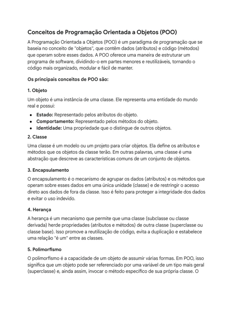 Conceitos Fundamentais de POO | PDF | Classe (programação de ...