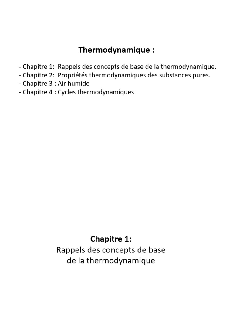 Concepts de base en thermodynamique | PDF