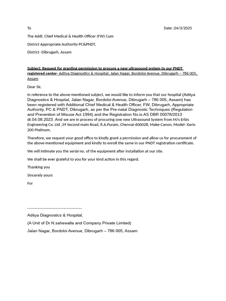 PNDT Permission Request for Ultrasound | PDF