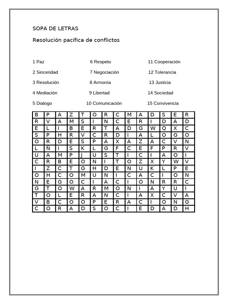 Sopa de Letras: Resolución de Conflictos | PDF