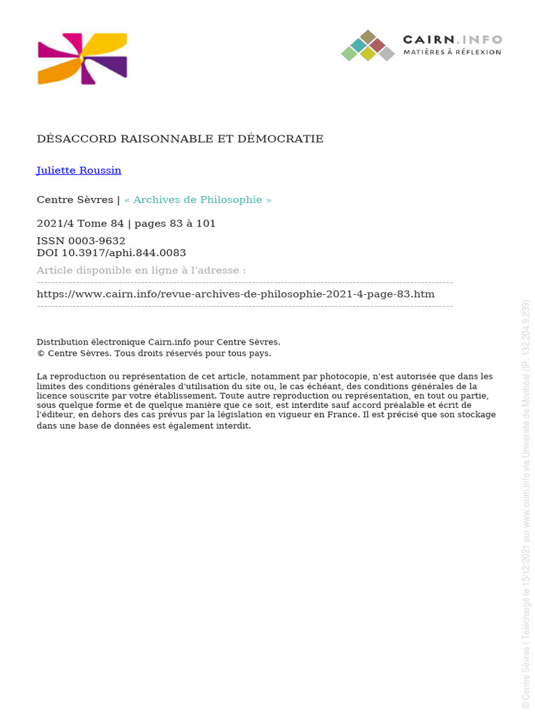 Désaccord raisonnable et démocratie moderne | PDF | John Rawls | Démocratie