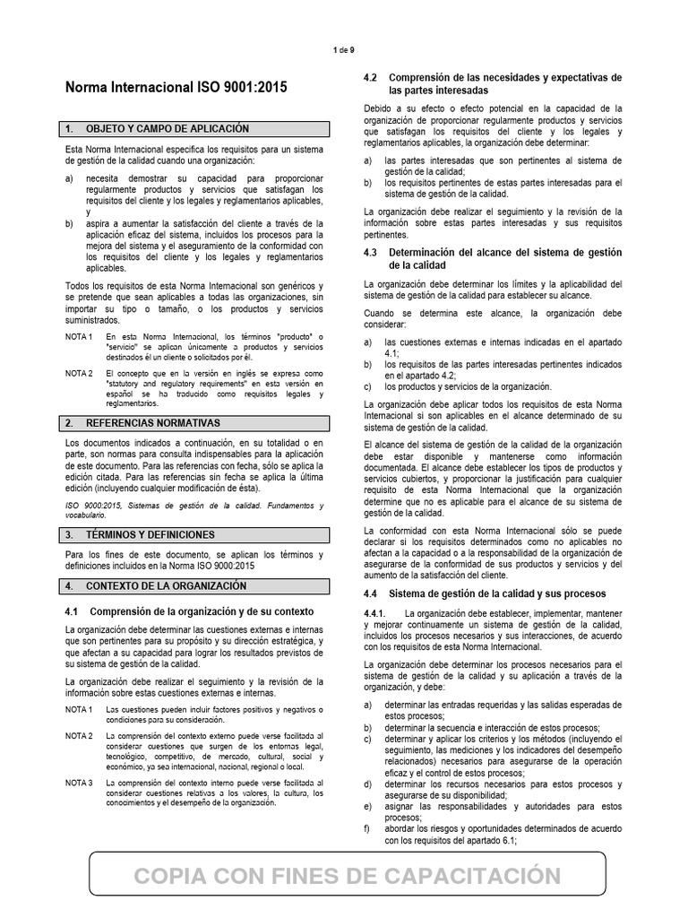 Requisitos de la Norma ISO 9001:2015 | PDF | Calidad (comercial ...