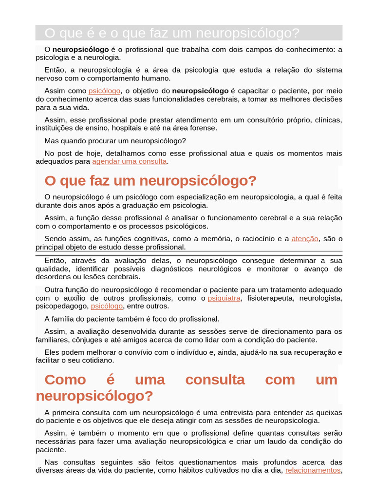O Que É e o Que Faz Um Neuropsicólogo | PDF | Neuropsicologia ...