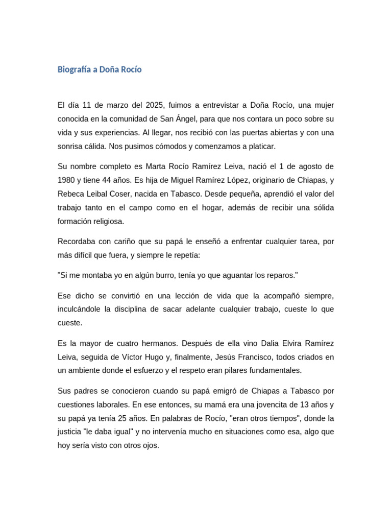Biografía de Doña Rocío Ramírez | PDF | Dinero | Salario