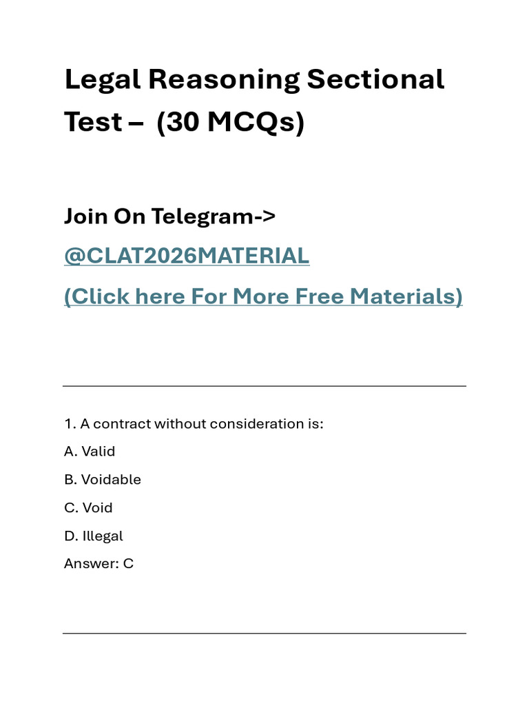 CLAT Legal Reasoning Practice Test | PDF | Tort | Justice