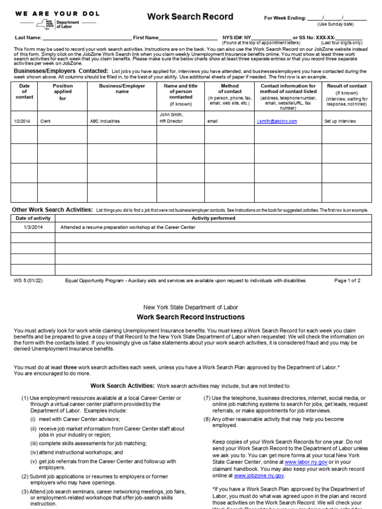 Work Search Record Form Instructions | PDF | Employment | Unemployment