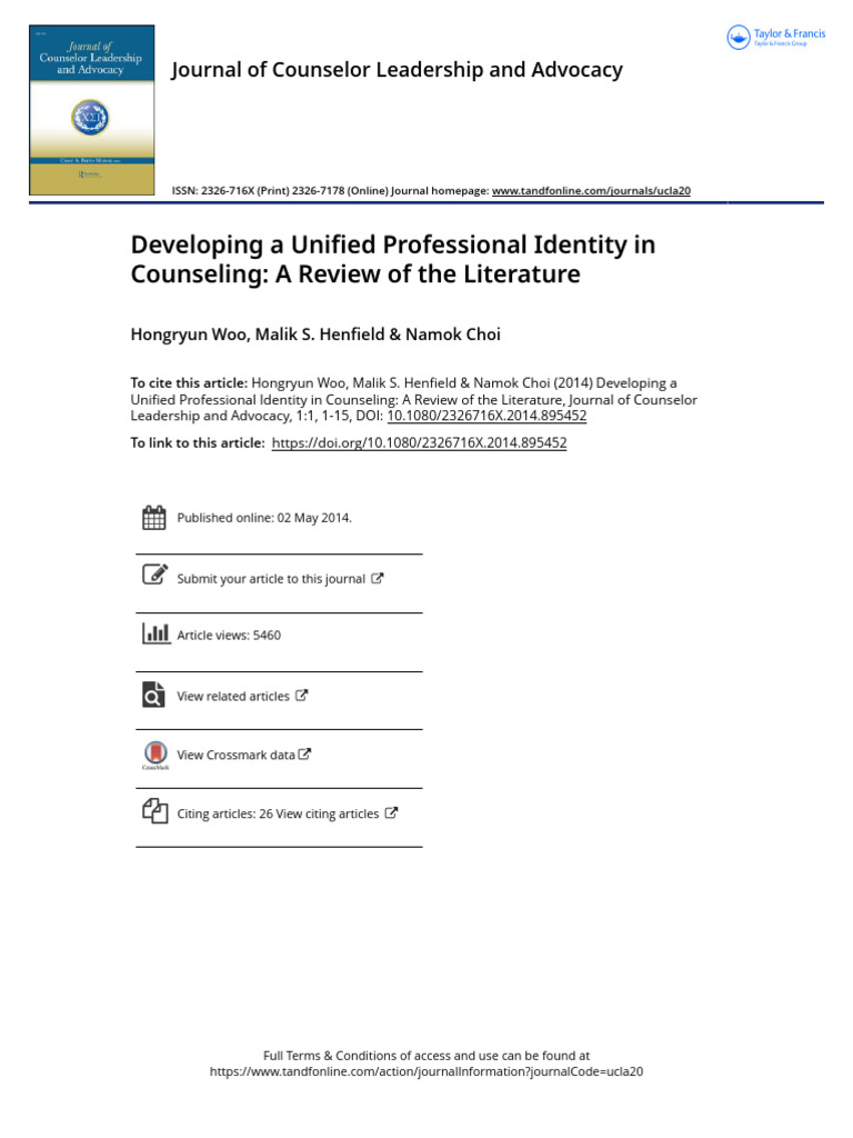 Unified Professional Identity in Counseling | PDF | Identity (Social ...
