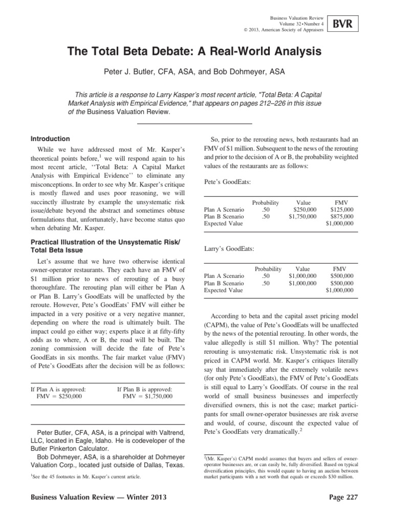 Total Beta Debate A Real World Analysis | PDF | Capital Asset Pricing ...